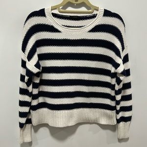 J Crew 100% Cotton Cream & Navy Striped Knit Sweater, Size Small